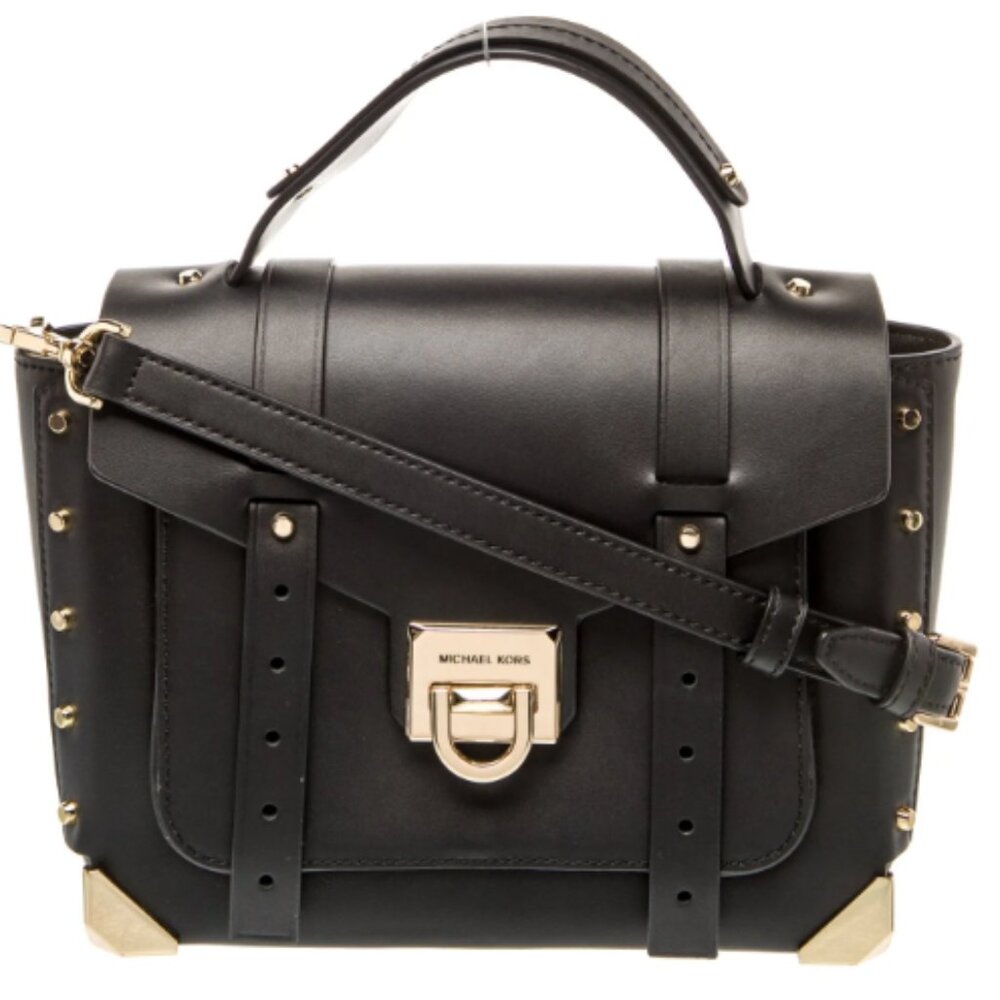 Michael Kors Black Leather Top-Handle Crossbody with Gold Hardware - Picture 3 of 13